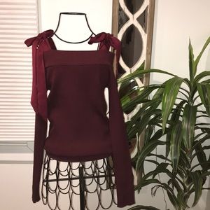 After Market Cold Shoulder Long Sleeve Ribbon Top